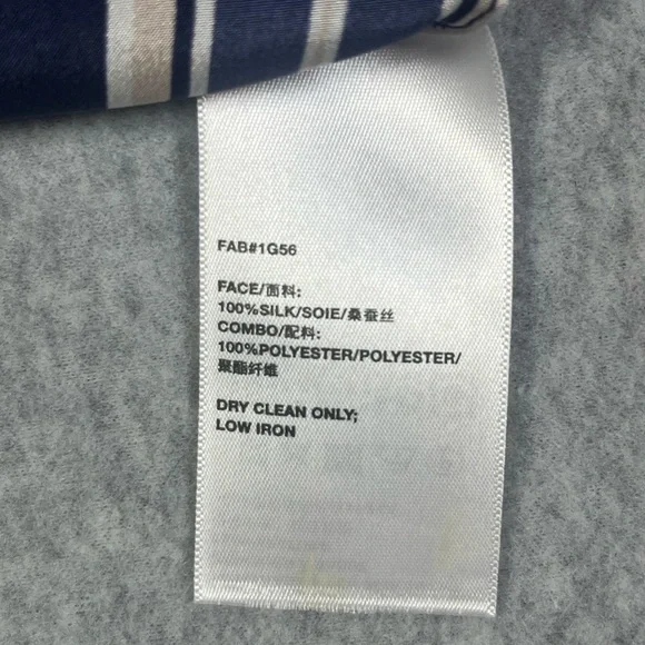 Lafayette 148 NY 100% Silk Blouse Navy Beige White Striped Long Sleeves W SZ M - Picture 6 of 8